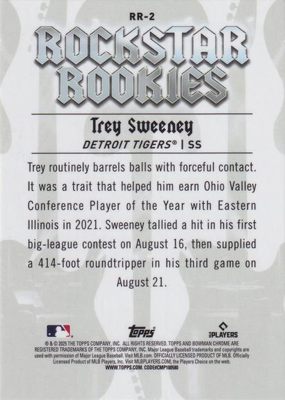 2025 Topps Bowman Rockstar Rookies Trey Sweeney #RR-2 Detroit Tigers