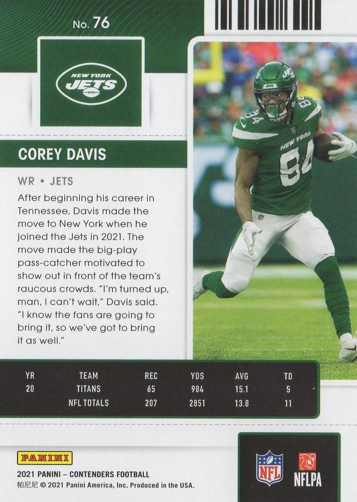 2021 Panini Contenders Corey Davis New York Jets #76