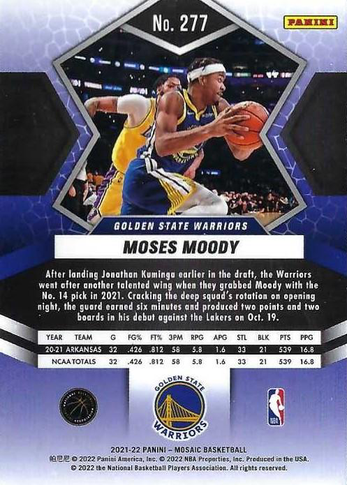 2021 Panini Mosaic Moses Moody RC NBA Debut #277 Golden State Warriors