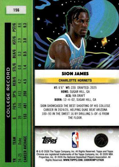2025 Topps Chrome Cosmic Sion James RC #156 Charlotte Hornets