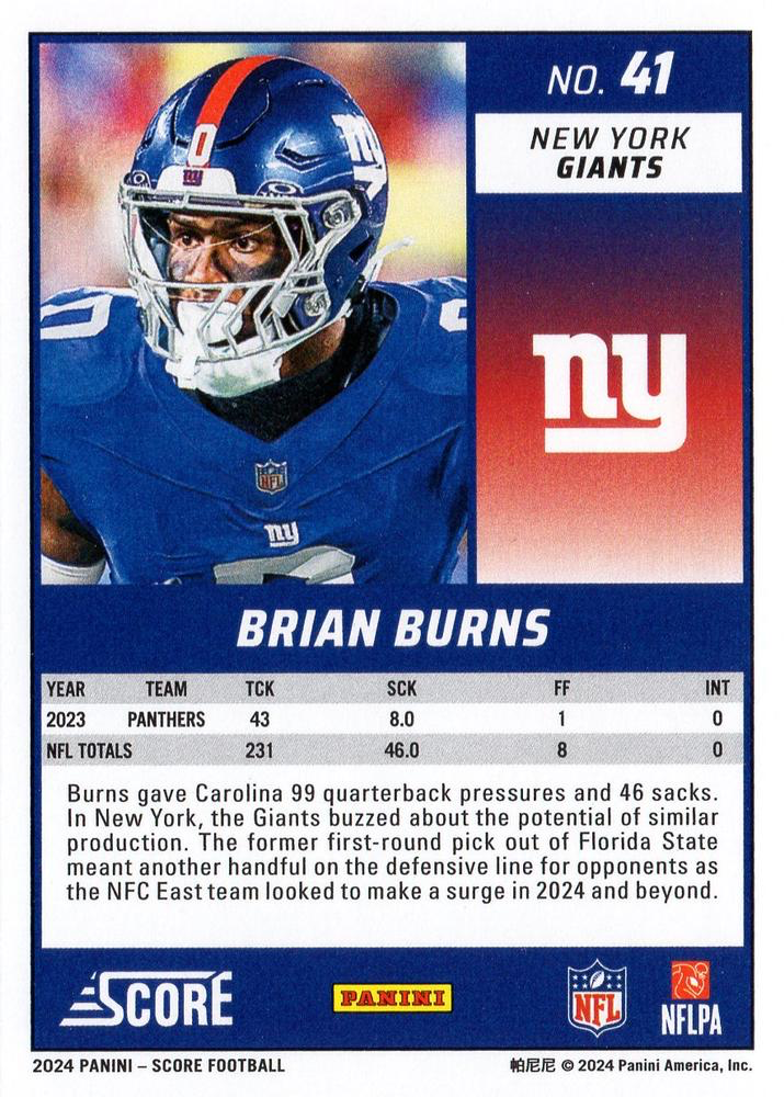 2024 Panini Score Football Brian Burns New York Giants #41