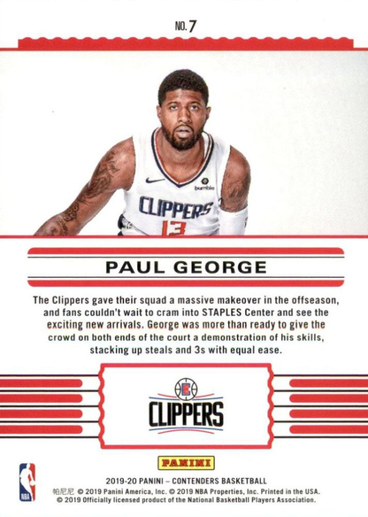 2019 Panini Contenders Front Row Seat Paul George #7 Los Angeles Clippers