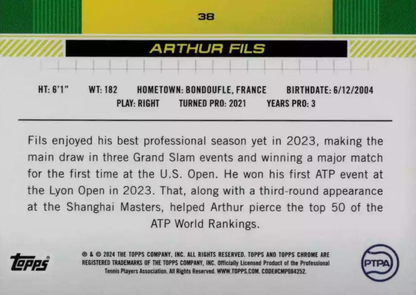 2024 Topps Chrome Tennis Arthur Fils #38