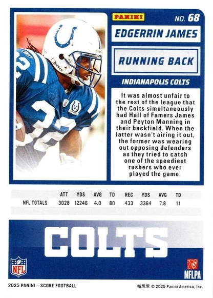 2025 Panini Score Edgerrin James #68 Indianapolis Colts