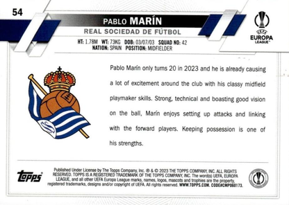 2022 Topps Chrome UCC Pablo Marín RC #54 Real Sociedad