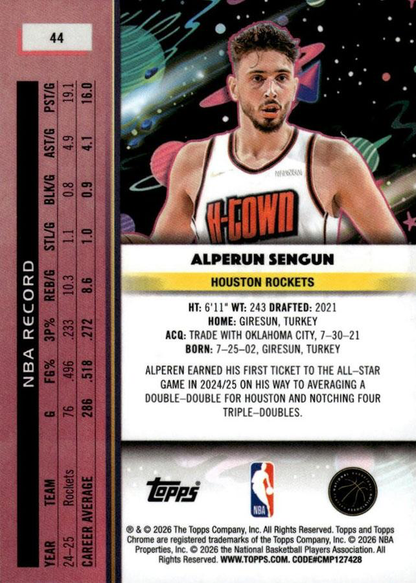 2025 Topps Chrome Cosmic Alperen Sengun UER #44 Houston Rockets