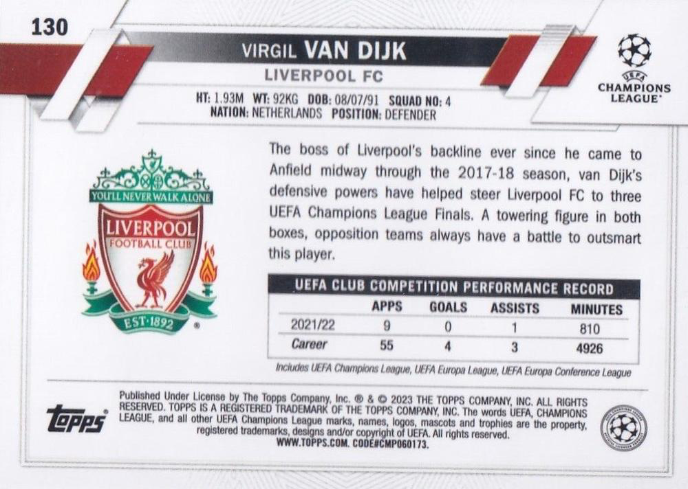 2022 Topps Chrome UCC Virgil Van Dijk #130 Liverpool