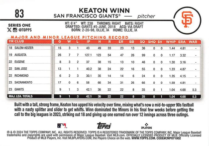 2024 Topps Series 1 Keaton Winn RC San Francisco Giants #83