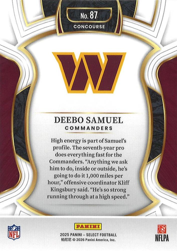 2025 Panini Select Deebo Samuel #87 Washington Commanders