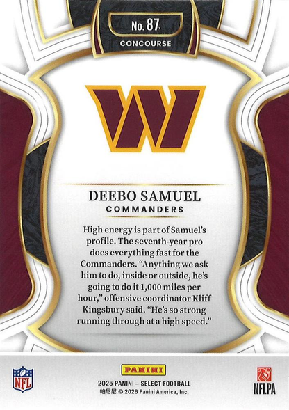 2025 Panini Select Deebo Samuel #87 Washington Commanders