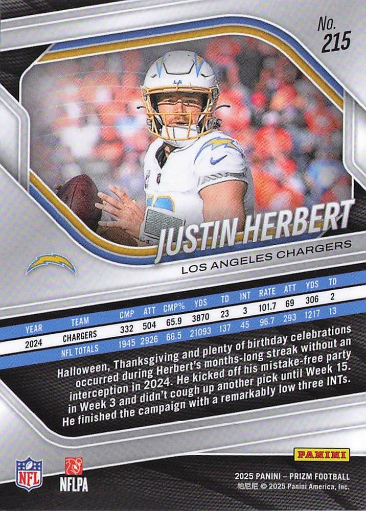 2025 Panini Prizm Justin Herbert #215 Los Angeles Chargers