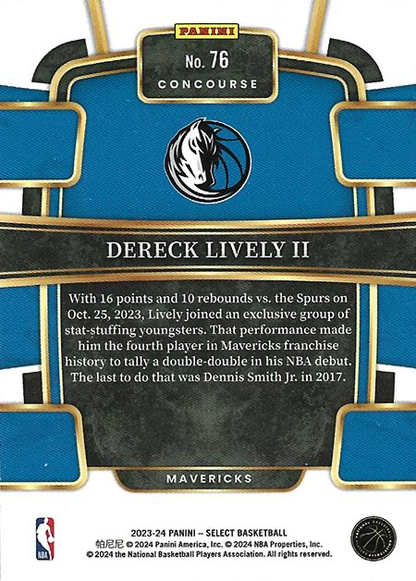 2023 Panini Select NBA Blue Dereck Lively II RC #76 Dallas Mavericks