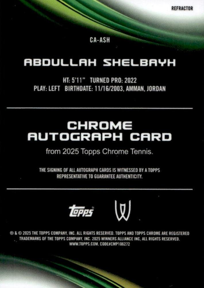 2025 Topps Chrome Tennis Refractor Autograph Abdullah Shelbayh #CA-ASH