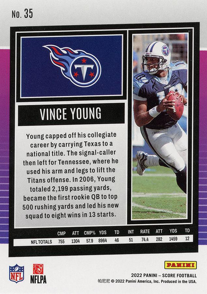 2022 Panini Score Vince Young Tennessee Titans #35