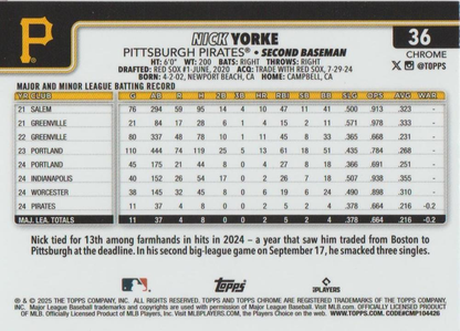 2025 Topps Chrome MLB Nick Yorke RC #36 Pittsburgh Pirates