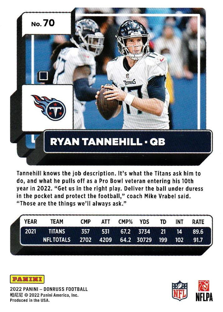 2022 Panini Donruss Ryan Tannehill #70 Tennessee Titans