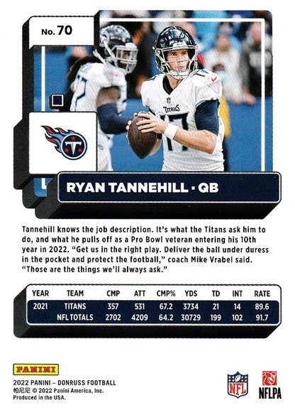 2022 Panini Donruss Ryan Tannehill #70 Tennessee Titans