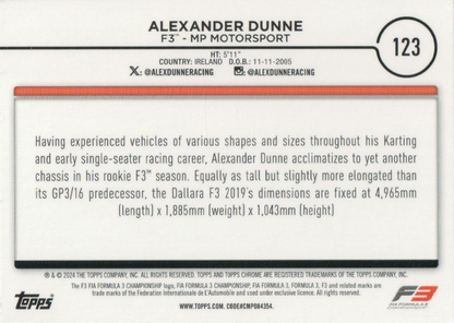 2024 Topps Chrome Formula 1 Alexander Dunne F3C #123 MP Motorsport