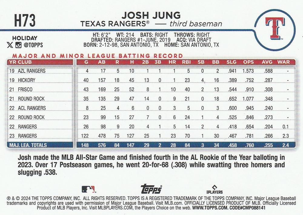2024 Topps Holiday Josh Jung ASR Texas Rangers #H73