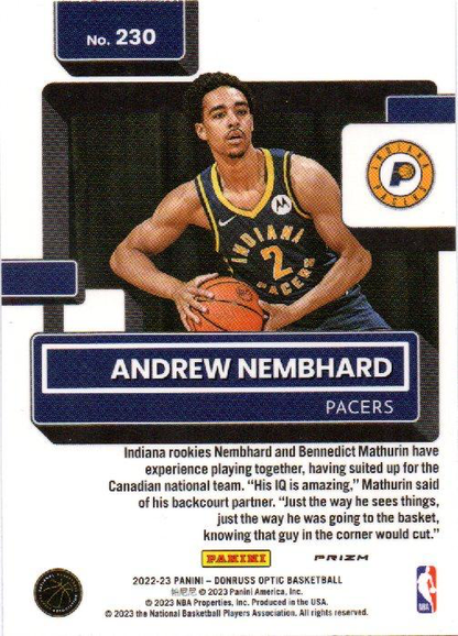 2022 Panini Donruss Optic Andrew Nembhard Rated Rookie Holo #230 Indiana Pacers