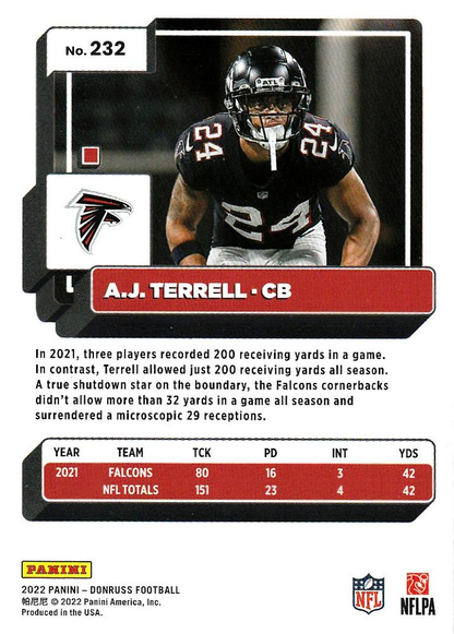 2022 Panini Donruss A.J. Terrell #232 Atlanta Falcons