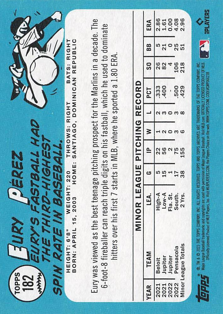 2023 Topps Archives Eury Perez RC #182 Miami Marlins