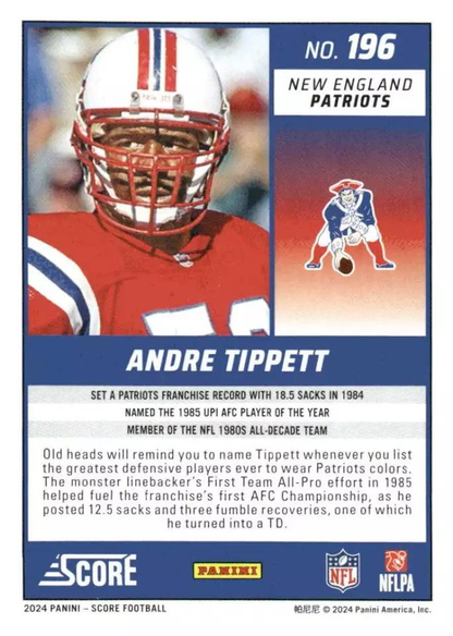 2024 Panini Score Football Andre Tippett New England Patriots #196