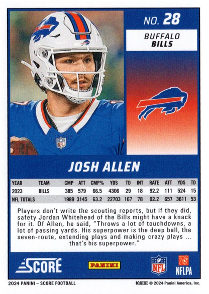 2024 Panini Score Football Josh Allen Buffalo Bills #28