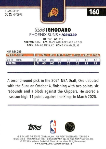2025 Topps NBA Oso Ighodaro #160 Phoenix Suns