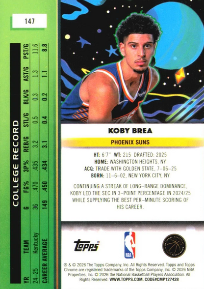 2025 Topps Chrome Cosmic Koby Brea RC #147 Phoenix Suns