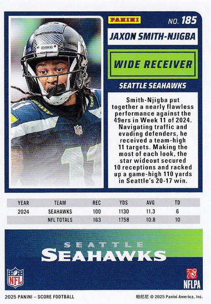 2025 Panini Score Jaxon Smith-Njigba #185 Seattle Seahawks