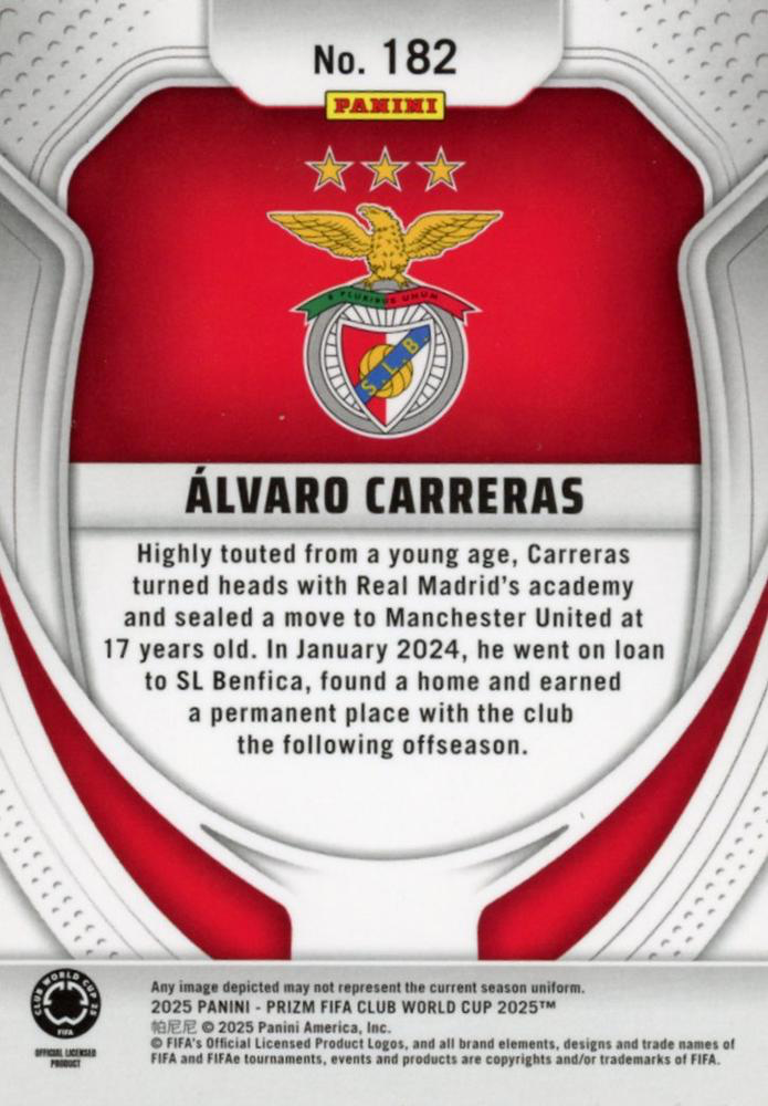 2025 Panini Prizm Club World Cup Alvaro Carreras RC #182 Benfica