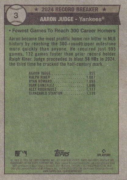 2025 Topps Heritage Aaron Judge RB #3 New York Yankees