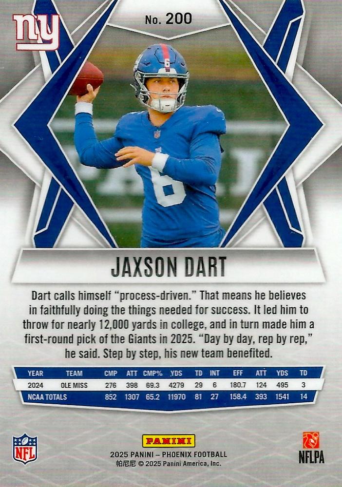 2025 Panini Phoenix RC Jaxson Dart #200 New York Giants