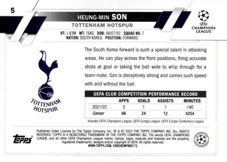 2022 Topps Chrome UCC Heung Min Son #5 Spurs
