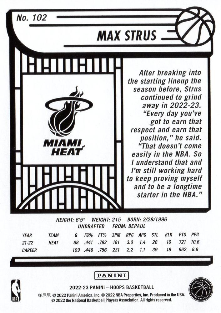 2022 Panini Hoops Max Strus #102 Miami Heat