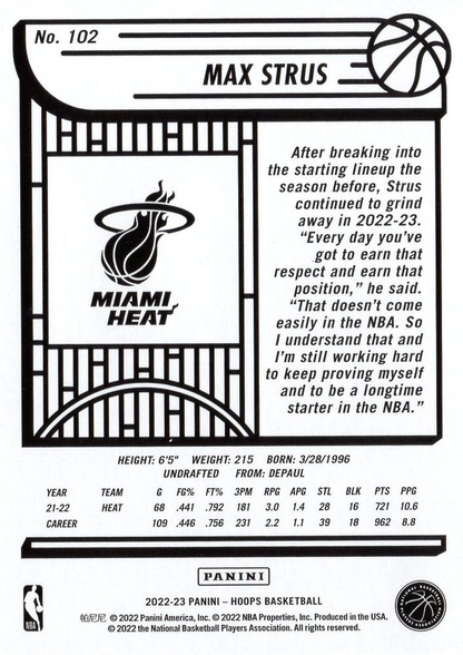 2022 Panini Hoops Max Strus #102 Miami Heat