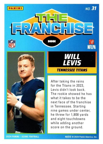 2024 Panini Score Football The Franchise Will Levis Tennessee Titans #31 RC