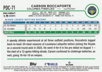 2024 Topps Pro Debut Chrome Refractor Carson Roccaforte #PDC-71 Columbia Fireflies