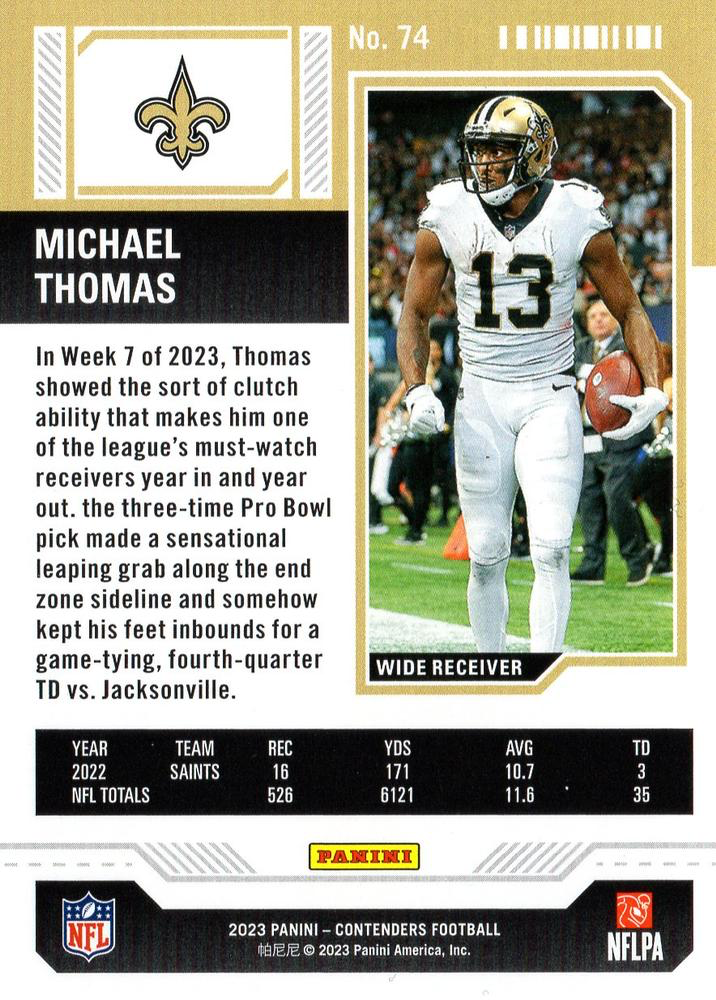 2023 Panini Contenders Michael Thomas New Orleans Saints #74