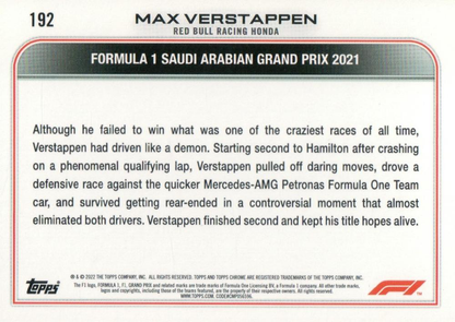 2022 Topps Chrome Formula 1 Black & White RayWave Max Verstappen #192 Red Bull Racing Honda