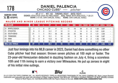2024 Topps Series 1 Daniel Palencia RC Chicago Cubs #178