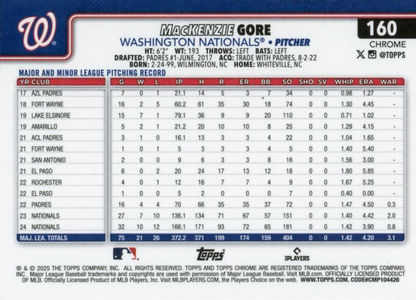 2025 Topps Chrome MLB MacKenzie Gore #160 Washington Nationals