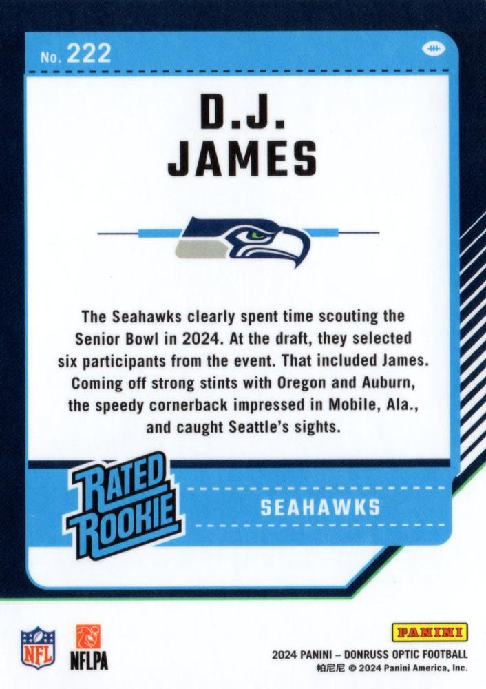 2024 Donruss Optic Football Rated Rookie D.J. James RC Seattle Seahawks #222