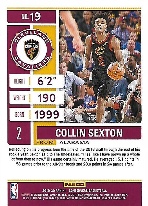 2019 Panini Contenders Collin Sexton #19 Cleveland Cavaliers
