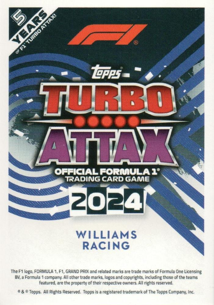 2024 Topps Turbo Attax F1 Alex Albon RU #MGA3  Williams Racing