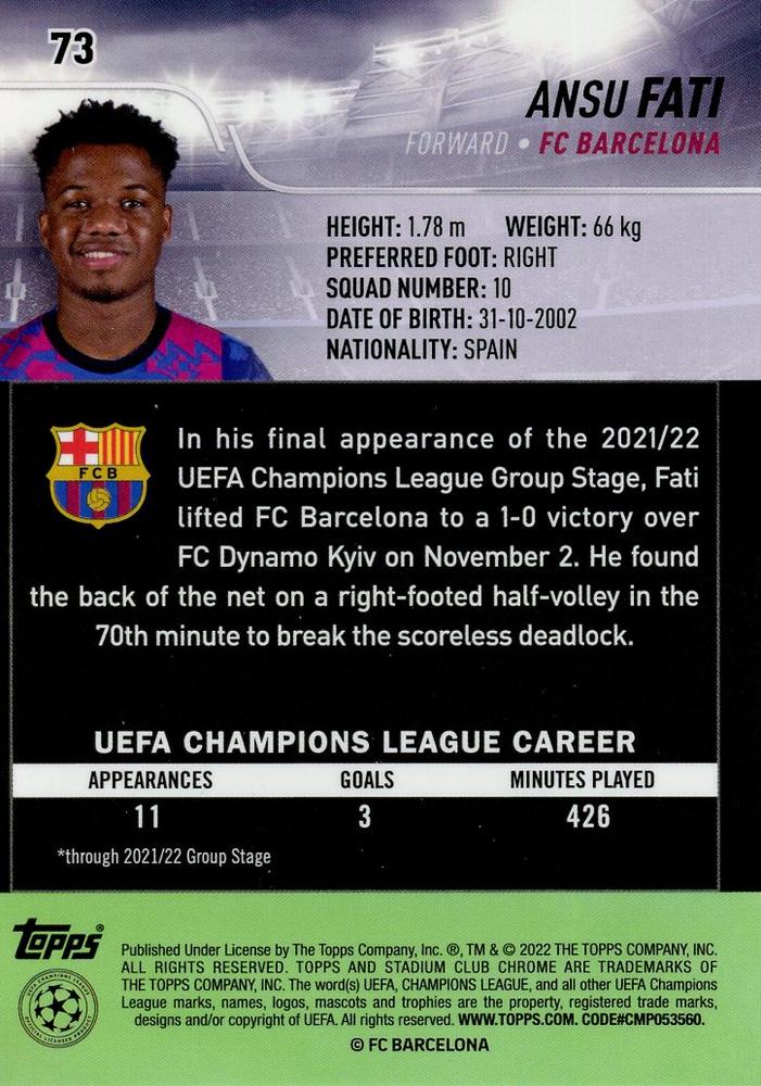 2021 Topps Stadium Club Chrome UCC Ansu Fati #73 FC Barcelona