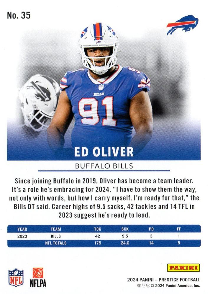 2024 Panini Prestige Ed Oliver #35 Buffalo Bills