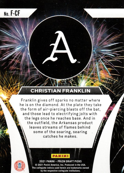 2021 Panini Prizm Draft Picks Fireworks Christian Franklin #F-CF Arkansas Razorbacks