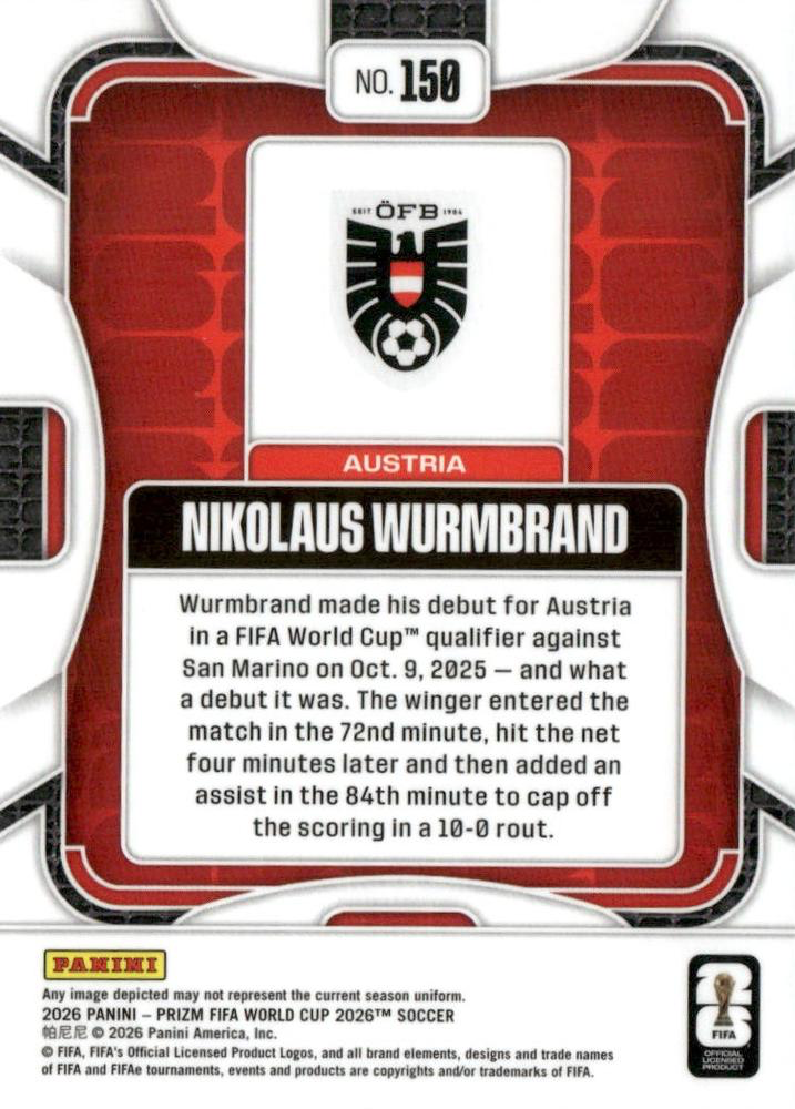 2026 Panini Prizm World Cup Nikolaus Wurmbrand RC #150 Autriche